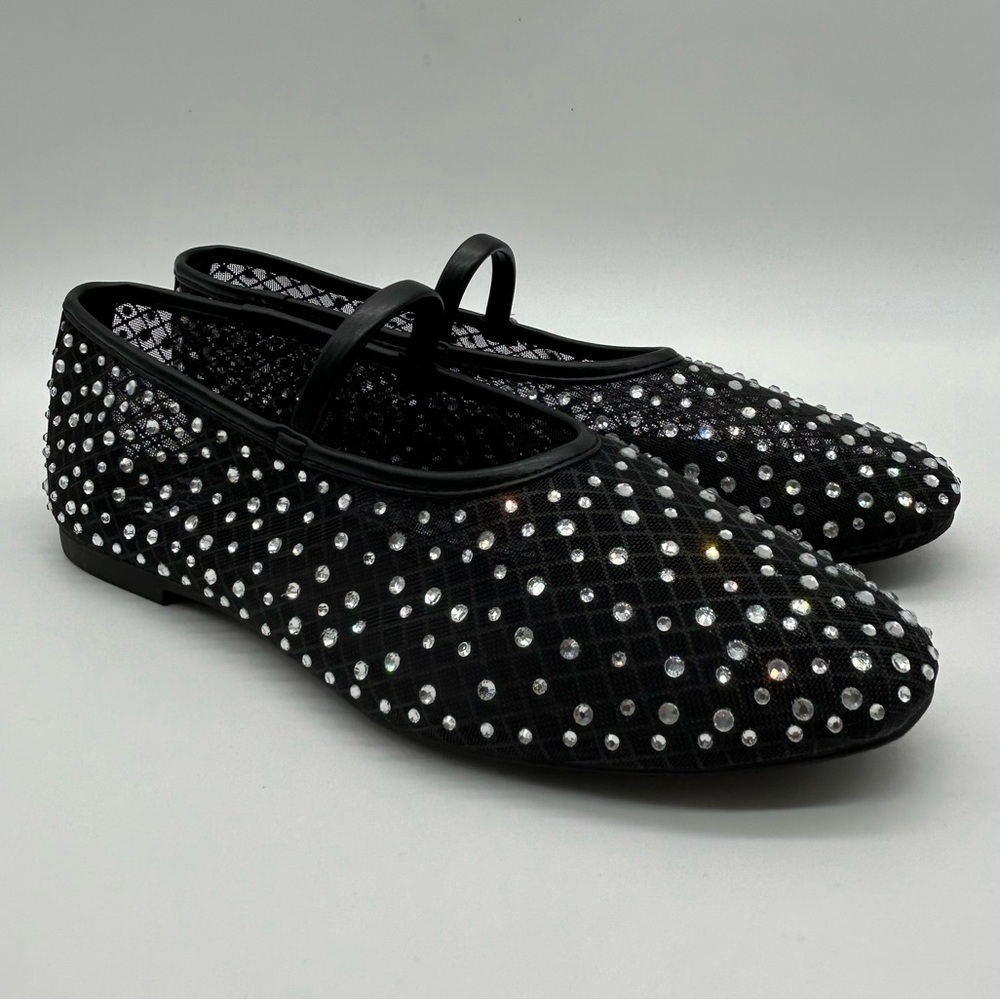 Madden NYC Black Mesh Rhinestone Mary Jane Flats | Size 10 Vegan | New with Box - Picture 3 of 11